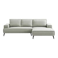 Modernes graues Ecksofa mit schwarzen Füßen auf weißem Hintergrund.