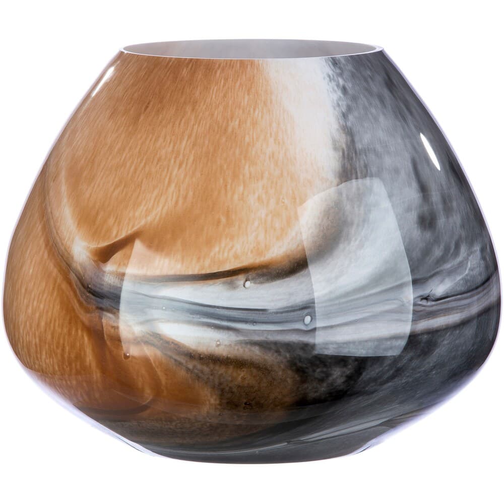 Grosse bauchige Vase mit braunen, grauen und weissen Marmorierungen, glänzende Oberfläche