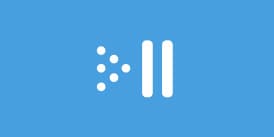 Symbol mit Play-Pfeil aus Punkten und Pause-Zeichen auf blauem Hintergrund