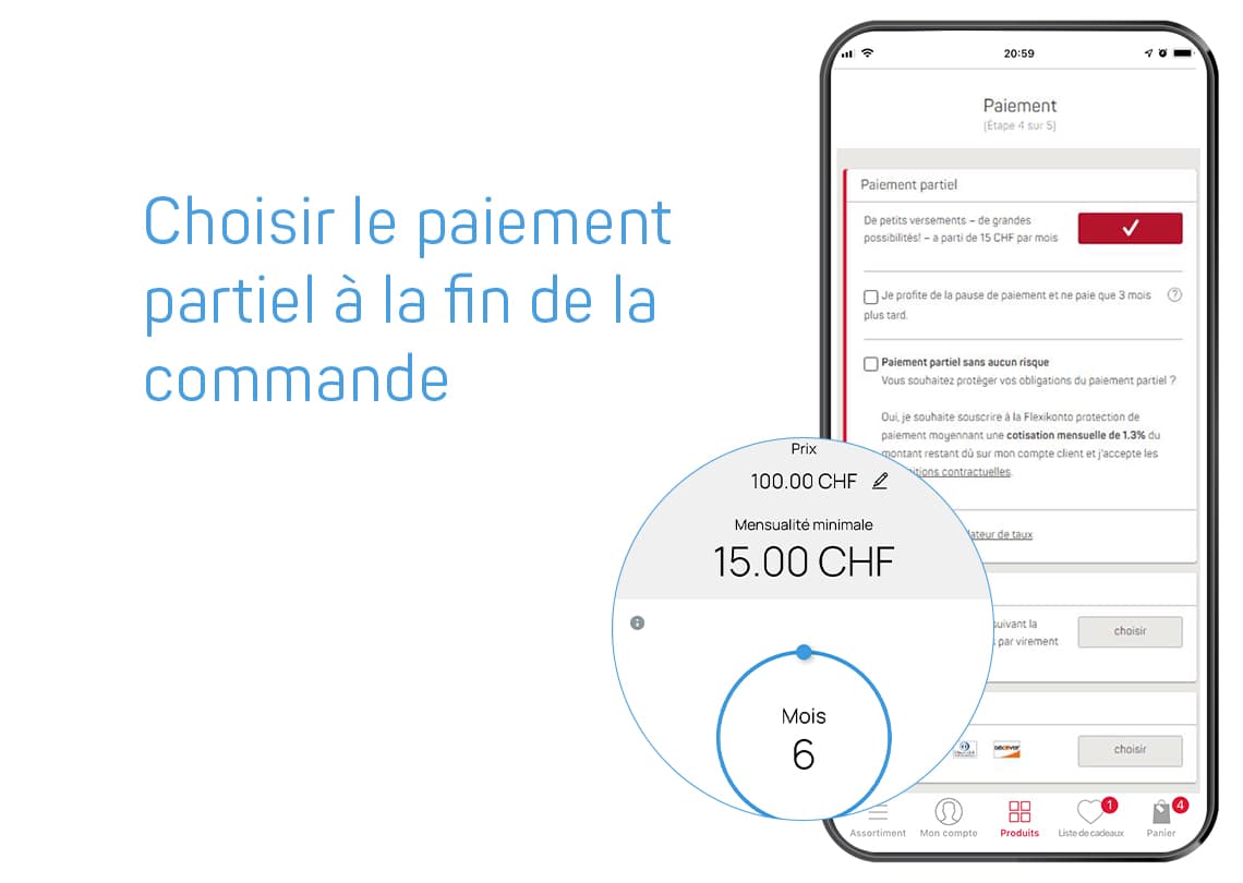 Choisir le paiement partiel à la fin de la commande