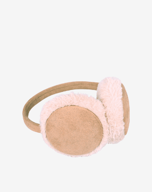 Hellbraune Ohrenschützer mit flauschiger, weißer Innenseite und einem verstellbaren Kopfband.