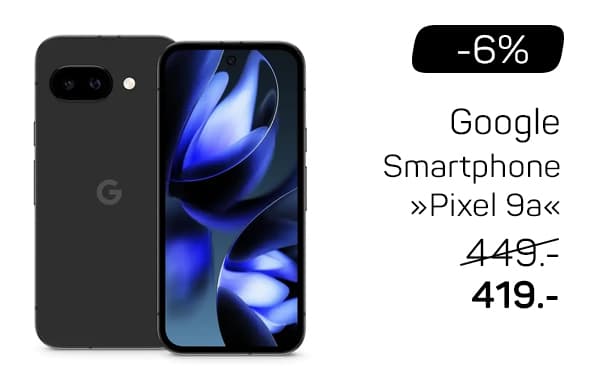 -6 % sur Google Smartphone Pixel 9a, prix réduit de 449€ à 419€ – Vue avant et arrière du téléphone noir