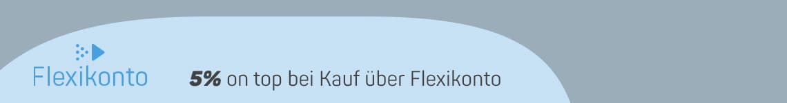 5% on top bei Kauf über Flexikonto – Flexikonto-Logo auf blauem Hintergrund