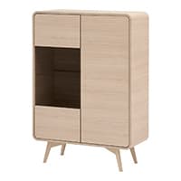 Schrank mit zwei Türen und offenen Regalfächern auf schrägen Beinen