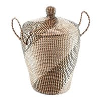 Geflochtener Korb mit Deckel und Griffen, gemustert in Brauntönen