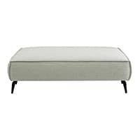 Rechteckiger grauer Polsterhocker mit schwarzen Füßen, Vorderansicht