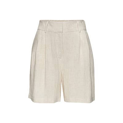 Beige Shorts mit hohem Bund und Falten vorne, Vorderansicht