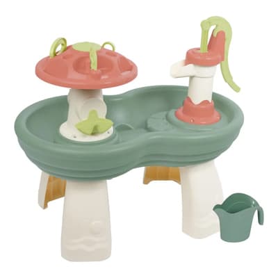 Zweistöckiger Spieltisch mit Wasserbecken, Pumpe, Drehrad und Gießkanne für Kinder
