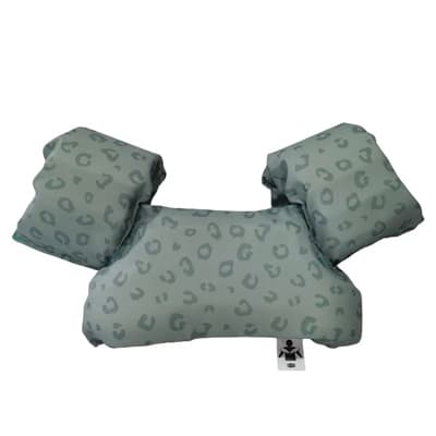 Grünes Nackenhörnchen mit zwei seitlichen Stützen, alle Teile mit dezentem Leopardenmuster