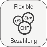 Flexible Bezahlung – drei Münzsymbole mit der Aufschrift CHF übereinander gestapelt