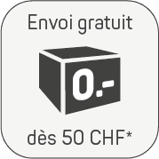 Gratis Versand ab 50 CHF – Symbol eines Pakets mit Aufdruck 0.–