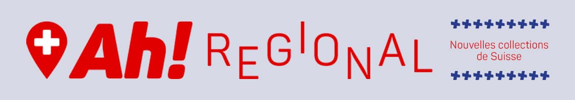 Ah! Regional – Nouvelles collections de Suisse, logo rouge avec croix suisse sur fond gris clair