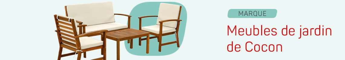 Marque Meubles de jardin de Cocon – Salon de jardin avec banc, deux fauteuils et table basse, coussins clairs