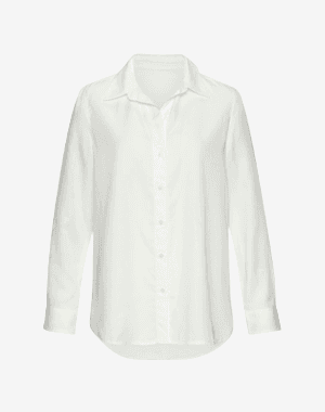 Chemise blanche à manches longues pour femme, coupe droite, col classique et fermeture boutonnée devant