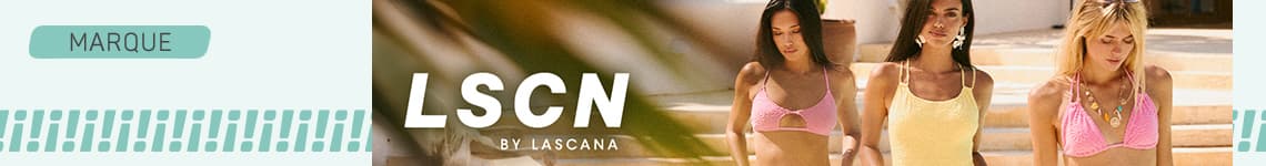 Texte MARQUE et LSCN by Lascana – Trois personnes en maillots de bain colorés posent au soleil