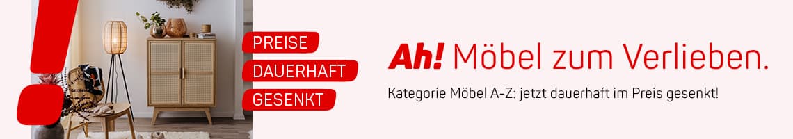 Preise dauerhaft gesenkt – Ah! Möbel zum Verlieben. Stehlampe und Kommode in modernem Wohnzimmer