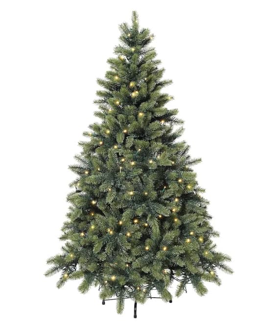 LED-Lichterkette mit warmweißen, kugelförmigen Lampen auf weißem Hintergrund