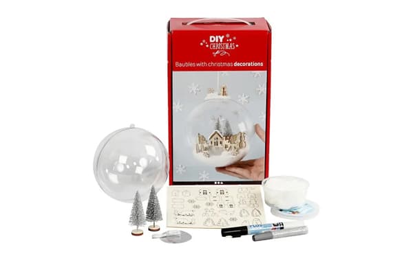 DIY Christmas Baubles with Christmas decorations – Set mit Kugel, Miniaturbäumen, Schnee, Stift und Anleitung